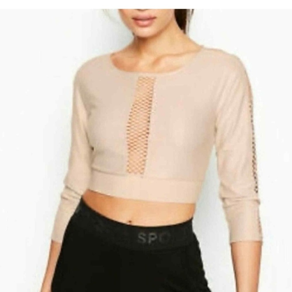 Victoria Sport Victoria Secret‎ Mesh Panel Long Sleeve Cropped Top Medium